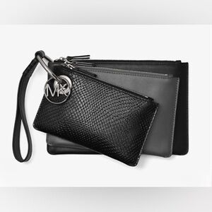 NWOT | Michael Kors | Jet Set Trio | Black / Charcoal Wristlet / Pouch / Clutch